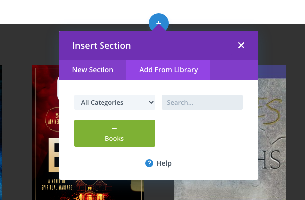 add a section, row or module from your saved library
