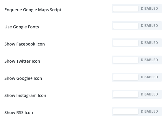 turn off the google fonts and social icons